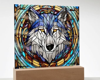 Wolf Gift, Faux Stained Glass, Acrylic sign, Animal Art, Gift for Wolf Lover, Wildlife Decor, Housewarming Gift, wolf decor, wolf art