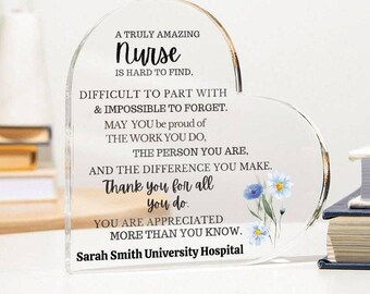 Personalized Nurse Acrylic Heart Plaque: Graduation, Retirement Gift