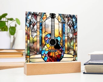 Acrylic Guitar Stained Glass Acrylic Plaque, Guitar Nightlight, Guitar Lover Gift, Guitar Player Gift, Guitar Picture Plaque, Music Lover