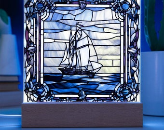 Nautical Decor, Faux Stained Glass, Acrylic sign, Sailboat Picture, Maritime Home Decor, Beach house decoration