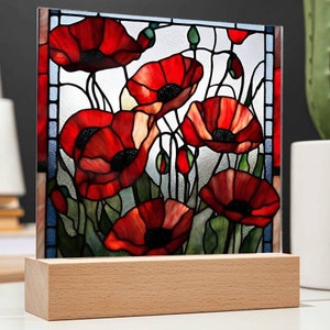 Poppies Flowers, Faux Stained Glass, Acrylic Plaque, Poppies Art, Poppy Flower, Home Decor, Gift for Flower Lovers, Poppy Print, Red Poppy