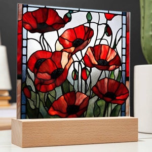 Mohnblumen, künstliches Buntglas, Acryltafel, Mohnblumenkunst, Mohnblume, Wohndekoration, Geschenk für Blumenliebhaber, Mohndruck, rote Mohnblume