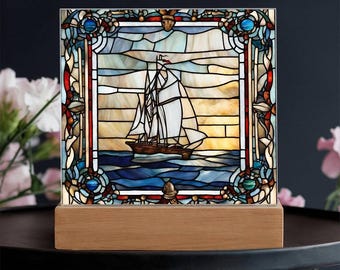 Sailing Stained Glass Inspired Acrylic Plaque, Sailboat Art For Boat Lover, Coastal Home Decor, Gifts For Boater, Lake House Decor