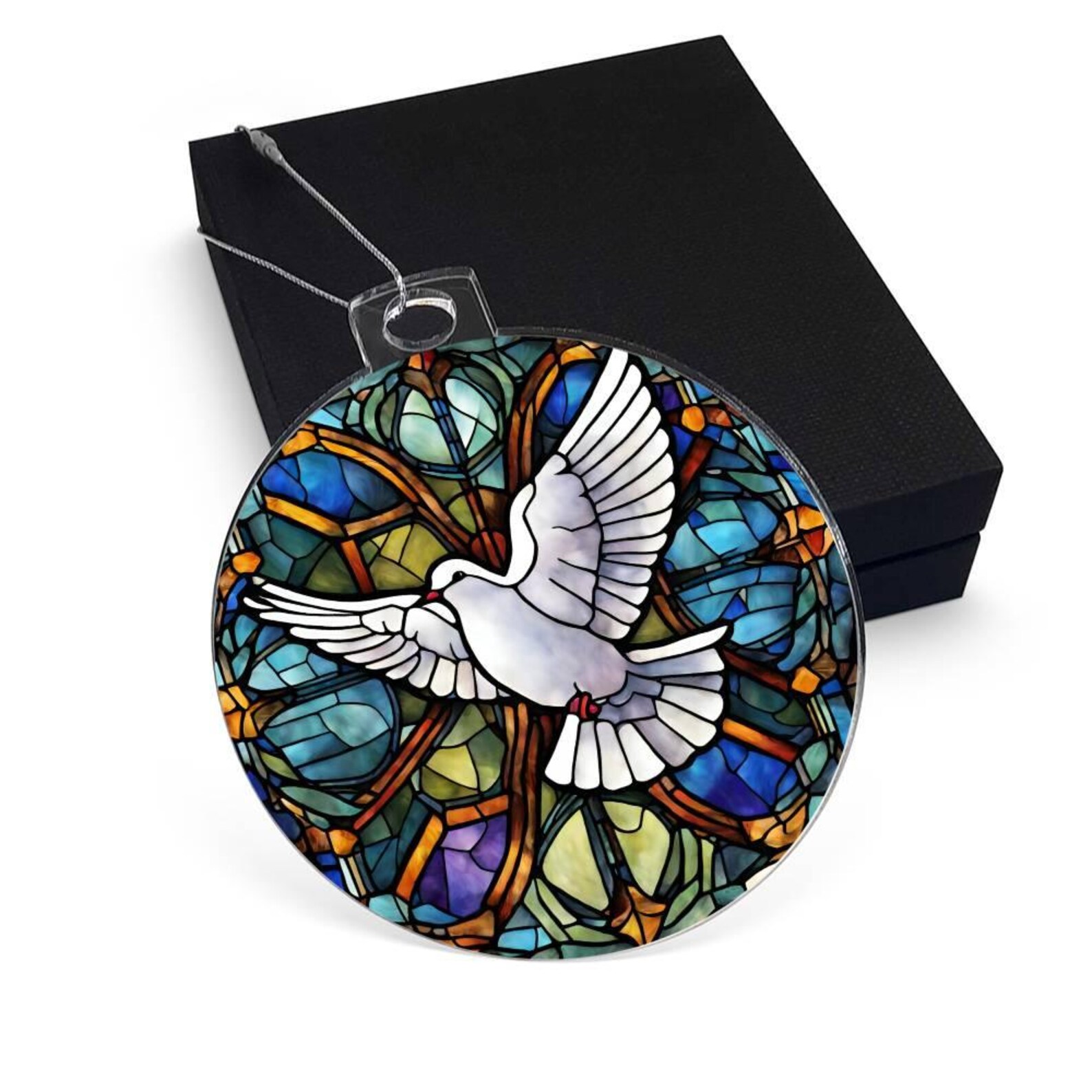 White Dove Christmas Ornament Peace on Earth Faux Stained Glass Dove ...