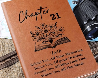 Chapter 21 Birthday Journal, Personalized 21st Birthday Gift, 21 Years Old Custom Name Vegan Leather Notebook Gift for Sister Friend