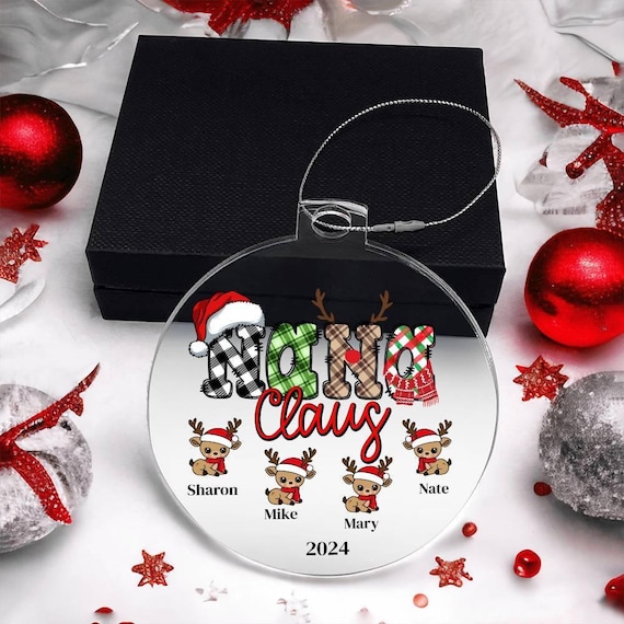Personalized Nana Ornament, Custom Grandkids Names Christmas Gift for Nana, Grandma Claus Acrylic Ornament, Holiday Gift