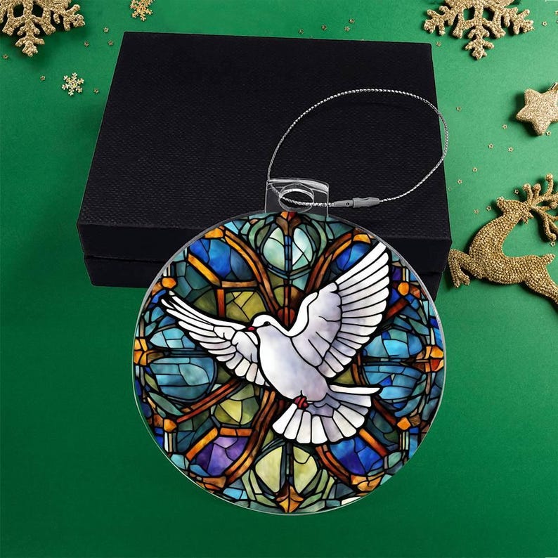 White Dove Christmas Ornament Peace on Earth Faux Stained Glass Dove ...