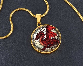 Engraved Dragon Necklace, Dragon Charm, Chinese Dragon Jewelry, Dragon Pendant, Dragon Jewelry, Dragon Gift, winged red Dragon Necklace