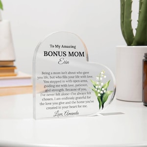 Personalized Acrylic Heart Plaque - To My Bonus Mom - Stepmother Gift