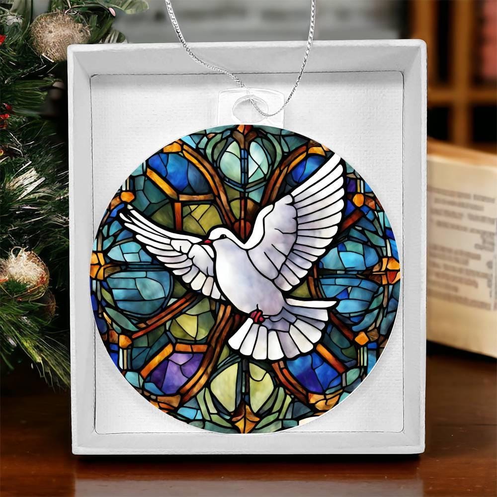 White Dove Christmas Ornament Peace on Earth Faux Stained Glass Dove ...