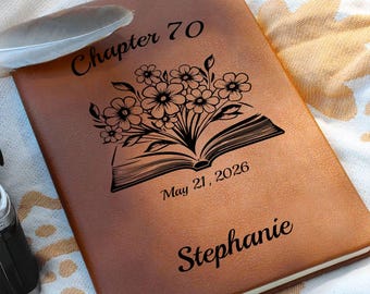 70th Birthday Gift for Her Personalized Journal, 70 Years Custom Name Vegan Leather Notebook, Turning Seventy Gift for Mom Grandma Friend