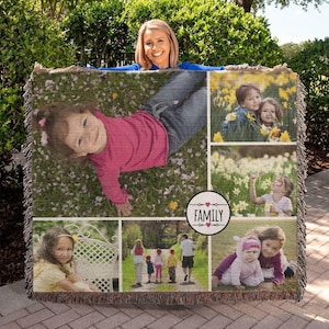 Personalized Picture Blanket Gift,Custom Photo Blanket,Family Photo Blanket,Family Memories,2024 Christmas Gifts, Woven Cotton Throw Blanket