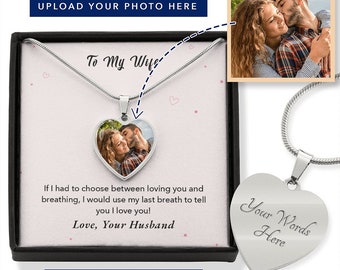Mothers day gift for wife, Heart Photo Necklace, Custom Picture Necklace, Christmas Day Gift for Her, Gift for Wife Anniversary