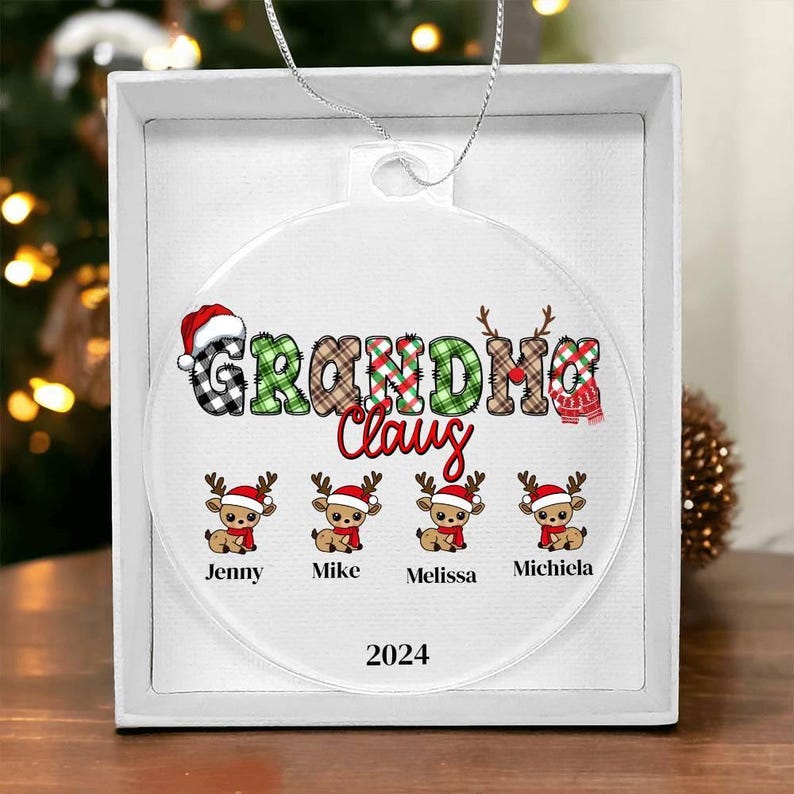 Grandma Claus Acrylic Custom Grandkids Names Ornament, Personalized Grandma Ornament, Family Ornament Gift, New Grandma Gift, Mothers Day