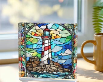 Leuchtturm Buntglas Acryl Dekor, Strand Küsten Wohnkultur