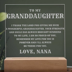 Granddaughter Gift from Nana, Granddaughter Keepsake, Christmas Gift Birthday, Graduation Gift for granddaughter, Engraved LED Plaque
