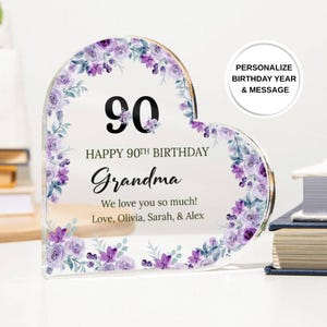 Personalized Happy 90th Birthday Gift Plaque, Birthday Gift For Nan, Heart Plaque, 90th Birthday Gifts, Floral 90th Gift, Gifts for Her