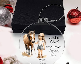 Horse Ornament Personalized, Girl Horse Christmas Ornament Gift, Riding a Horse Rider Christmas Ornament, Custom Names Horse Lover Gift