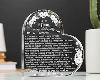 To My  Mom On My Wedding Day Gift, Mother Of The Bride Personalized Heart Plaque, Wedding Day Gift For Mom, From The Bride Gifts