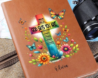 Personalized Prayer Journal For Women, Positive Affirmations Journal, Christian Gift Journal, God Says You Are, Religious Gift for Girls