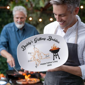 Personalized Grilling Plate, Fathers Day Gift from Kids, Grill Gifts, BBQ Custom Platter, Daddy&#39;s Grilling Plate