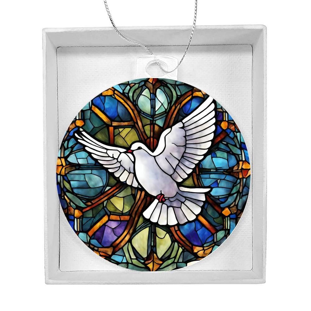 White Dove Christmas Ornament Peace on Earth Faux Stained Glass Dove ...