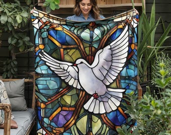 Manta polar con paloma del Espíritu Santo, manta conmemorativa cristiana, manta de fe, mantas religiosas, manta católica, regalo espiritual para quienes han sufrido una pérdida.