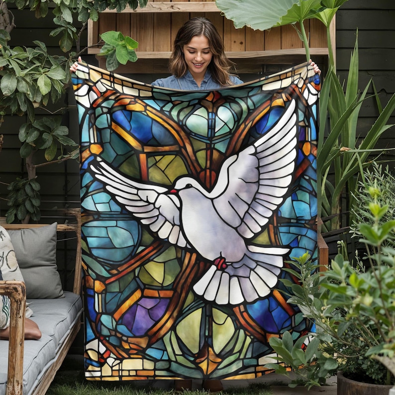 Holy Spirit Dove Fleece Blanket, Christian Memorial Blanket, Faith blanket, religious blankets, Catholic blanket, Spiritual Gift for Loss image 1