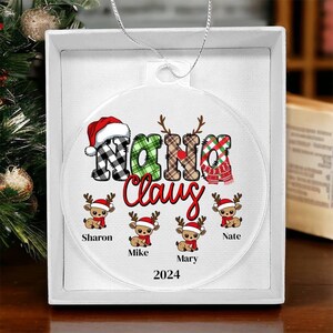 Personalized Nana Ornament, Custom Grandkids Names Christmas Gift for Nana, Grandma Claus Acrylic Ornament, Holiday Gift image 4