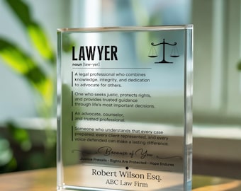 Placa de reconocimiento para abogados, regalo de graduación de la facultad de derecho, regalo de un compañero de trabajo para el jefe, regalo de jubilación
