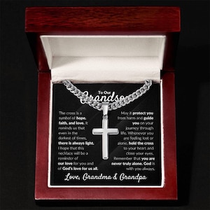 Grandson Engraved Cross, Graduation Gift from Grandma, Confirmation Gift from Grandparents, Engraved Cross Necklace, Easter Gift