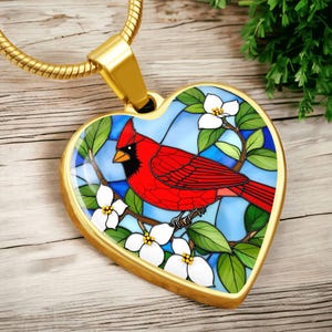 Stained Glass Cardinal Pendant Gift, Memorial Gift, Personalized Cardinal Necklace For Remembrance, Memorial Jewelry, Gift for Bird Lover