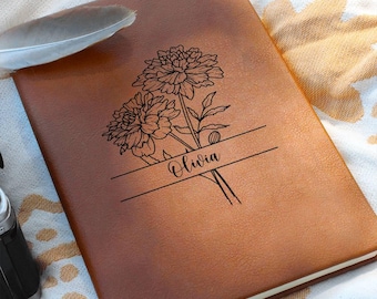 Birth Flower Personalized Journal, Birth Month Flower Notebook, Custom Engraved Journal, Personalized Journal, Birthday Gift