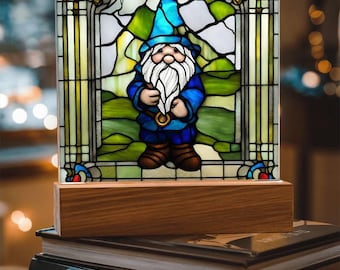 Gnome Home Decor,  Housewarming Gift, Faux Stained Glass, Acrylic Plaque, Gnome Gift, Gnome Lover, Gnomes, Cute Gnome, Gifts for Mom