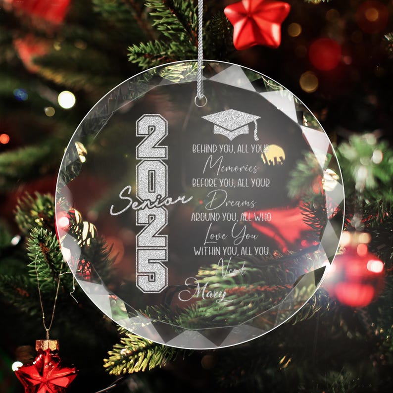 Custom Graduation Glass Christmas Ornament, Class of 2025 Graduation