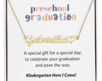 Personalized Preschool Graduation Name Necklace With Heart, Pre-k graduation, Last day of preschool, Kids graduation ceremony