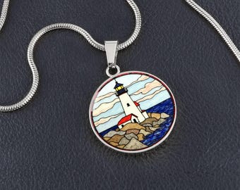 Lighthouse Necklace: 18k Gold Nautical Pendant, Coastal Jewelry