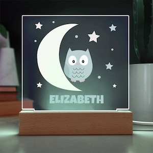 Personalized Owl Night Light: Stars & Moon Nursery Lamp