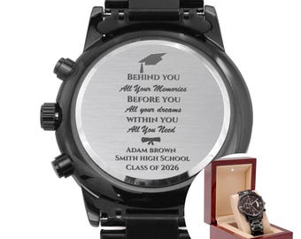 High School Graduation Gift For Son, Engraved Watch For Him, Personalized Class Of 2026 Keepsake, Custom College Grad Gift Watch For Son