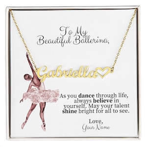 Ballerina Name Necklace with Heart, Ballet necklace, Dance friend gift, Dance gift, Gift for dancer, Dance recital gift, final bow