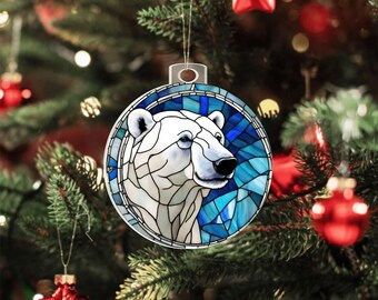 Polar Bear Ornament, Stained Glass Style Acrylic Christmas Gift, Unique Holiday Tree Decoration,  Holiday Gift for Friend, Gift Exchange