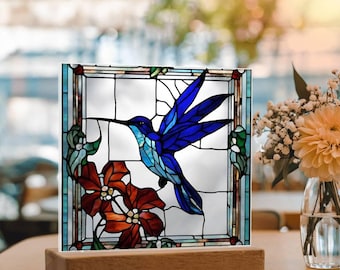 Hummingbird Faux Stained Glass, Gift for Hummingbird Lovers, Hummingbird art Gift , Bird Lover Gift, Birthday Gift, Christmas Gift for Her