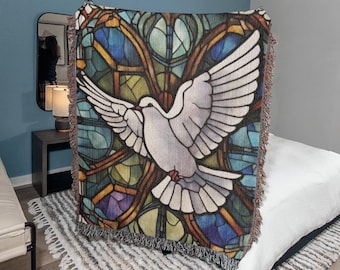 Dove Woven Throw Blanket, Peace on Earth Christmas Blanket, Christian Home Decor, Grandma Blanket, Memorial Blanket for Loss of Loved one