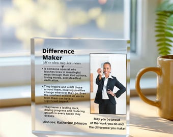 Difference Maker Personalized Acrylic Plaque, Gift for Mentor, Thank You Gift, Employee Appreciation Gift, Social Worker, Leadership Gift