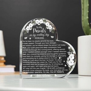 Parents Of The Bride Personalized Heart Plaque Gift, Wedding Keepsake Gift From Bride To Parents, Bridal Shower, Wedding Reception Gift