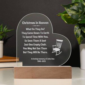 Christmas in Heaven Memorial, Christmas Memorial Gift, Christmas Remembrance,  In Memory Of Acrylic, Personalized Memorial Gift, LED Heart