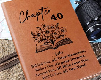 Chapter 40 Birthday Journal, 40th Birthday Gift for Her, Custom Name Notebook for Book Lover or Best Friend Fortieth Milestone Gift