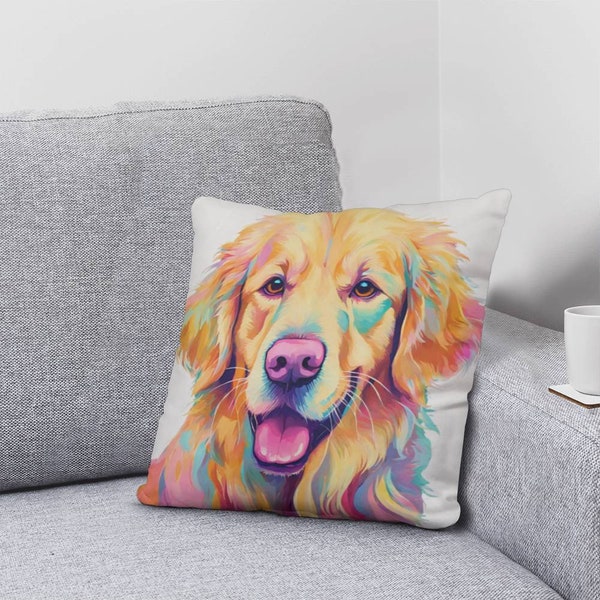 Golden Retriever Throw Pillow in 5 Sizes, Dog Lover Gift, Housewarming Gift for Dog Owner, Dog Mom Gift, Paw Print Decorative Pillow, Goldie