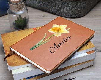 Birth Flower Journal, Birth Month Flower, Personalized Journal, Birthday Gift, Personalized Gifts, Custom Leather Journal, Christmas Gifts