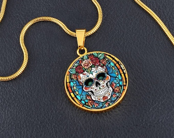 Mexikanischer Zuckerschädel Calavera Anhänger Halskette Gold Silber, Tag der Toten Halskette, Dia de Los Muertos, Halloween Schmuck, Cinco de Mayo